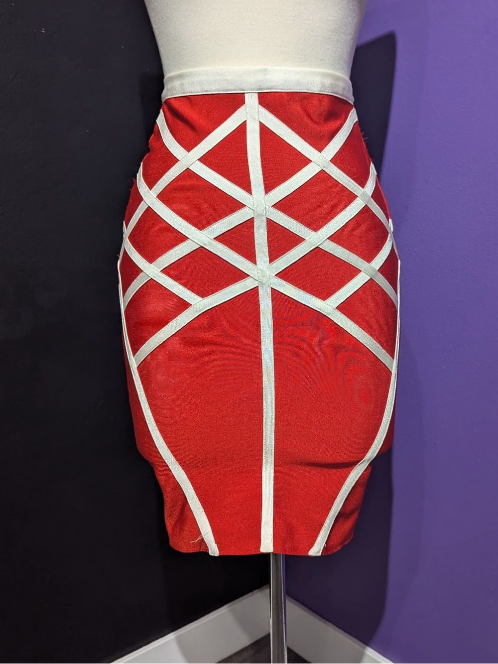 WOW couture Red Pencil Skirt with White Strappy Trim